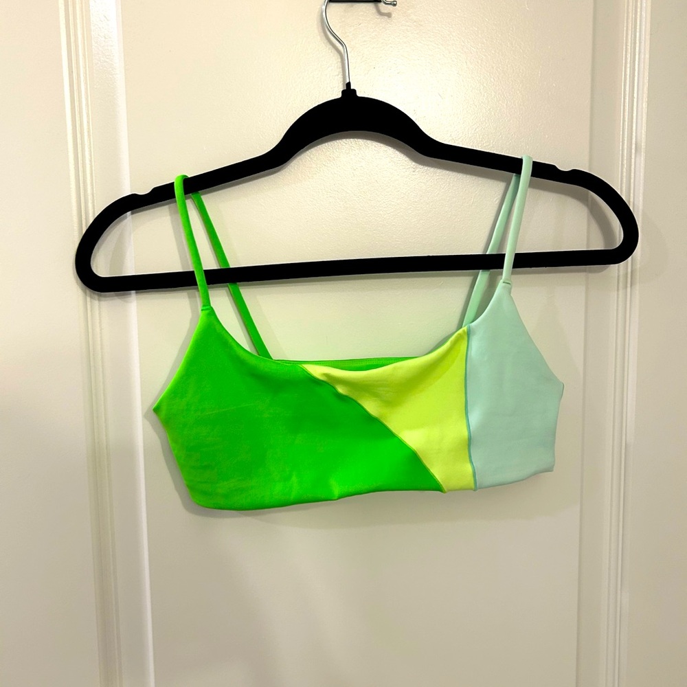 Left On Friday Neon Green, Lime & Mint Colorblock Bikini Top